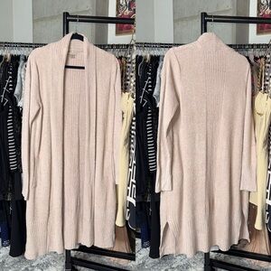 Barefoot Dreams CozyChic Lite Taupe Long Open Cardigan Petite Large EUC